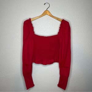 Reformation Francis Smocked Long Sleeve Blouse